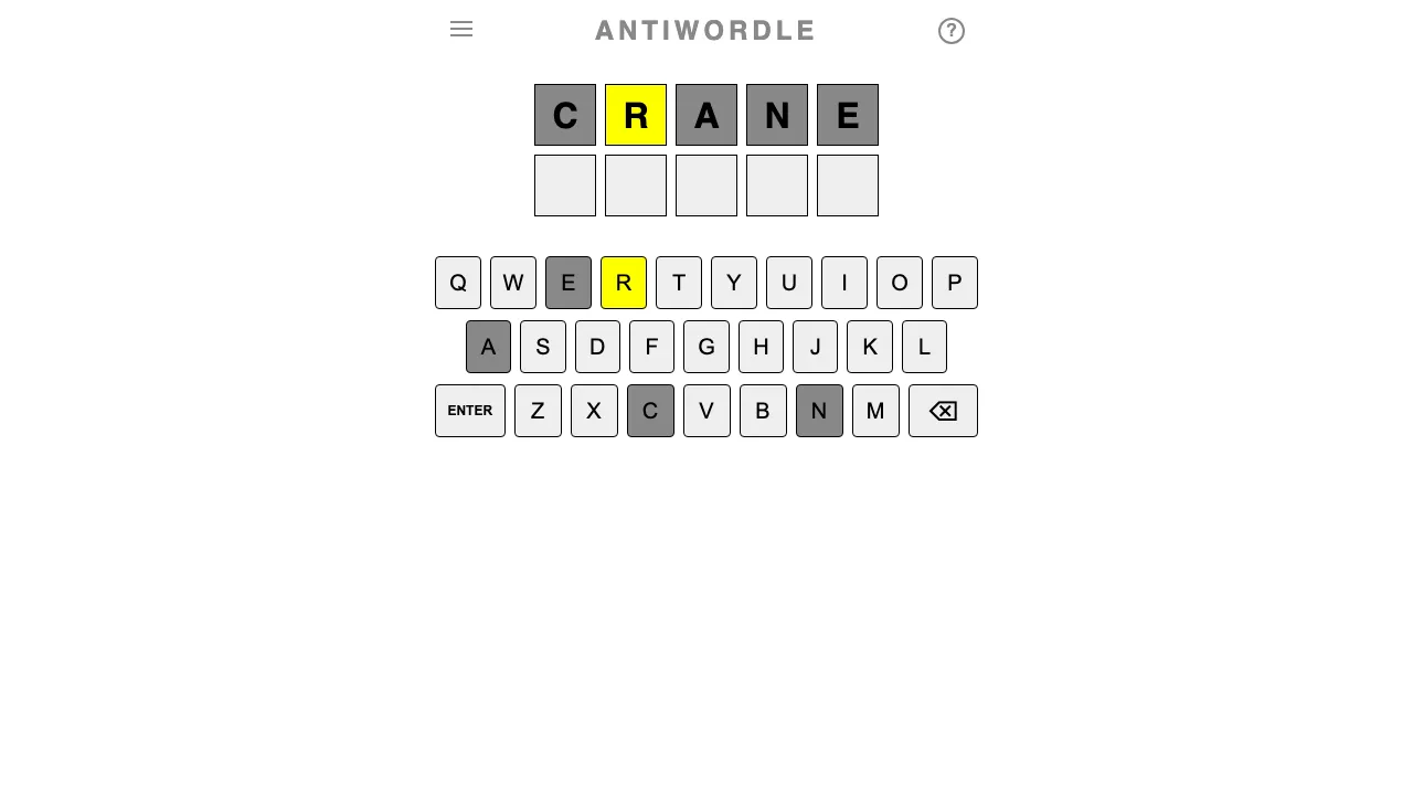 Antiwordle screenshot 2