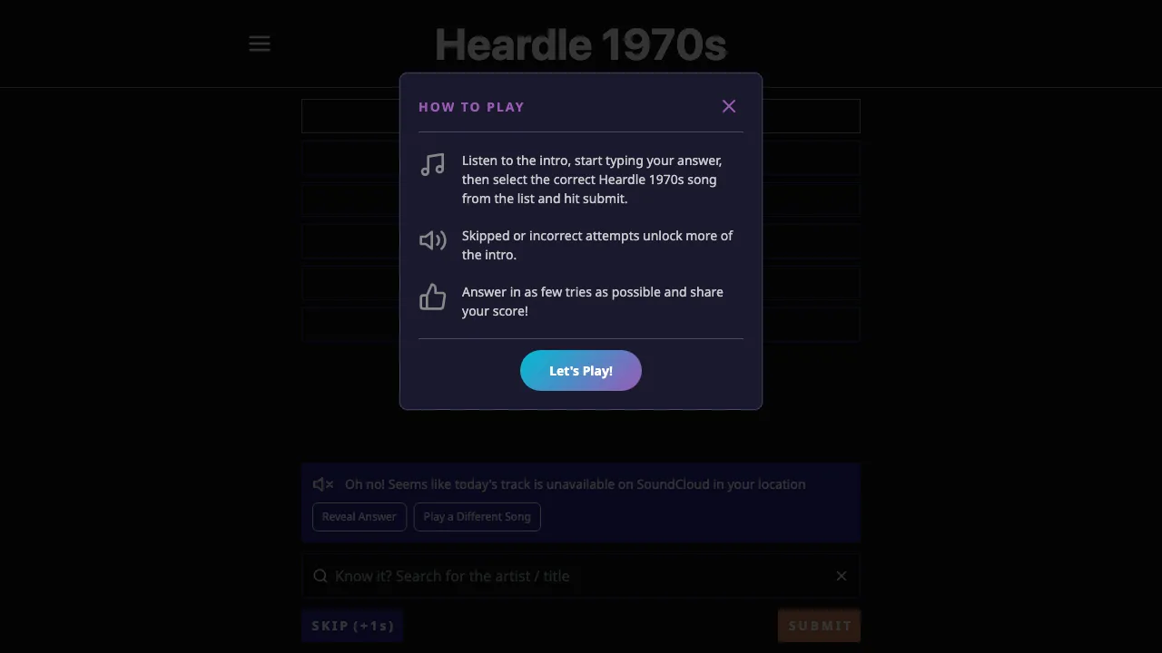 Heardle 1970's cover