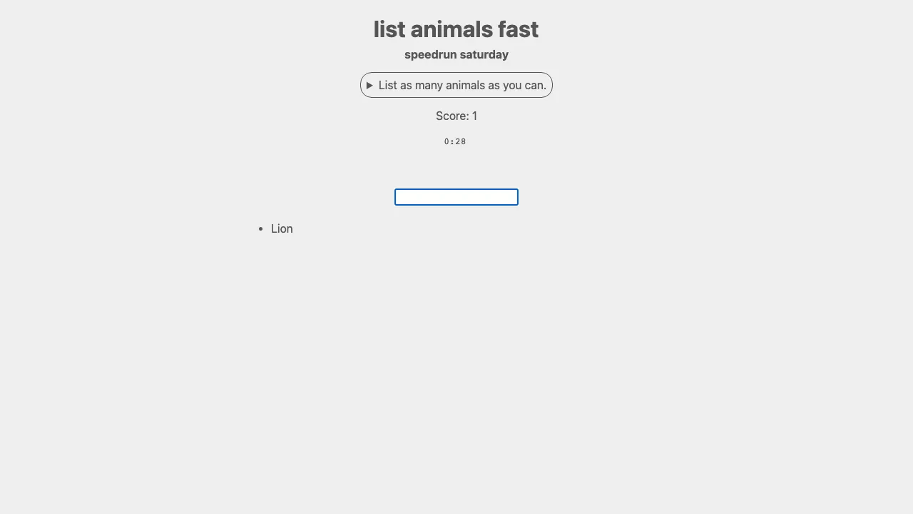 list animals until failure screenshot 1