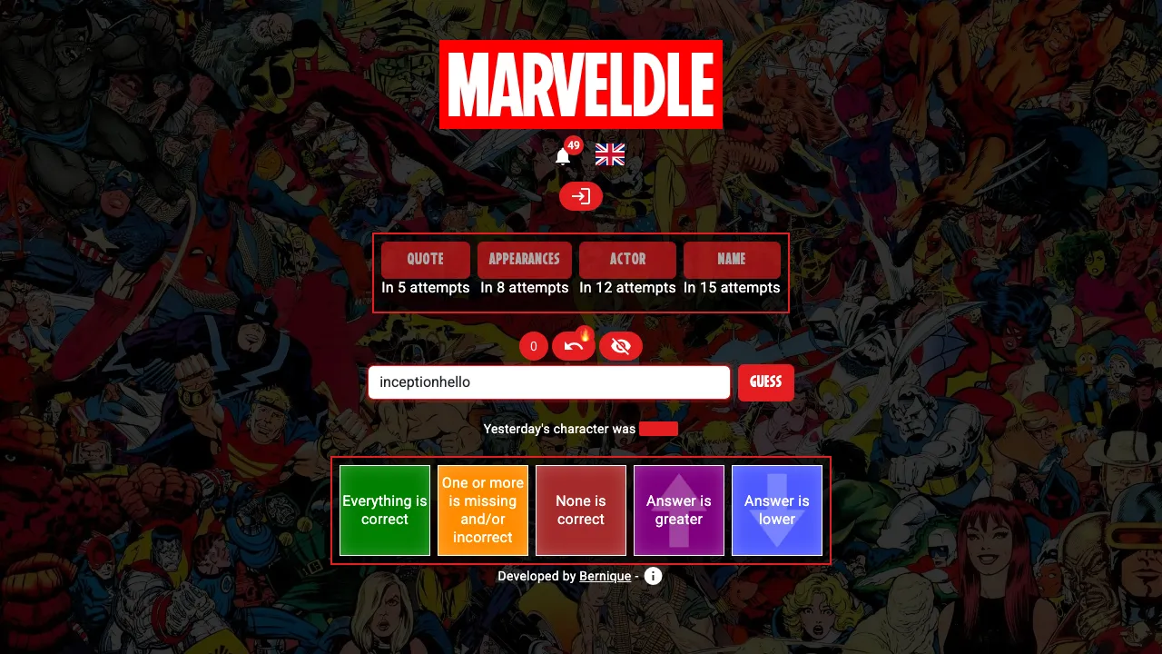 Marveldle screenshot 2