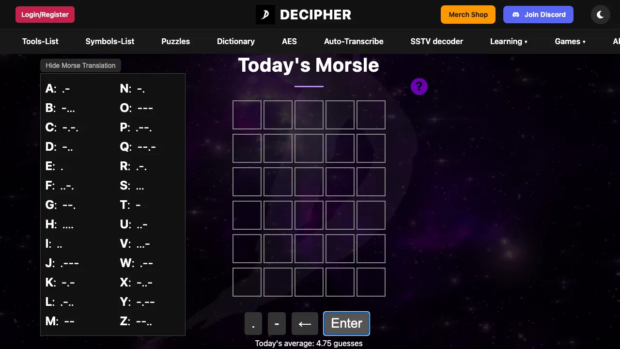 Morsle (decipher.wiki) screenshot 1