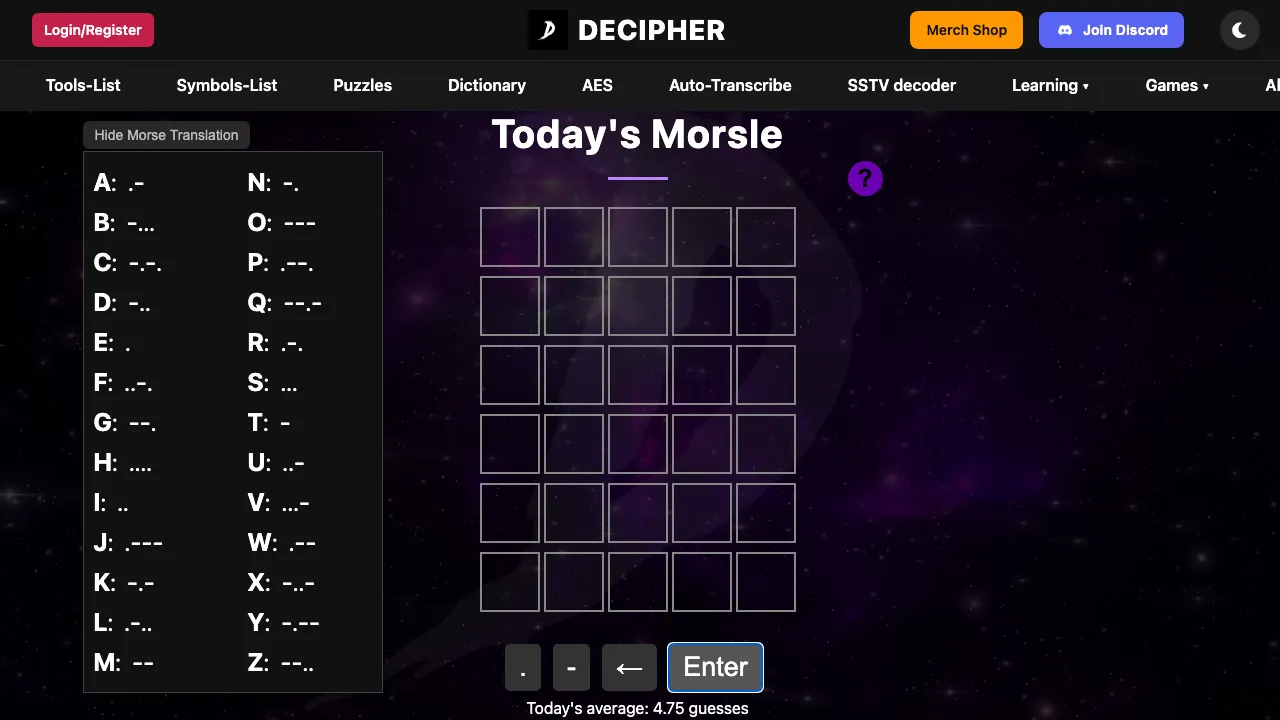 Morsle (decipher.wiki) screenshot 2