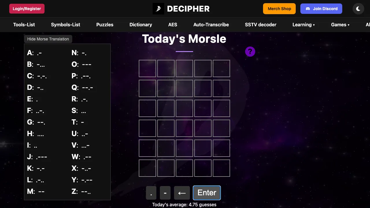 Morsle (decipher.wiki) screenshot 3