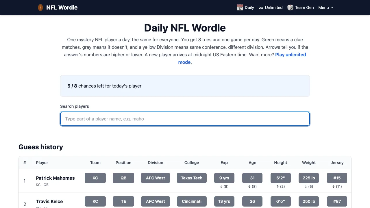 NFL Wordle screenshot 1