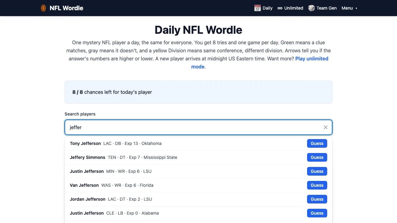NFL Wordle screenshot 2