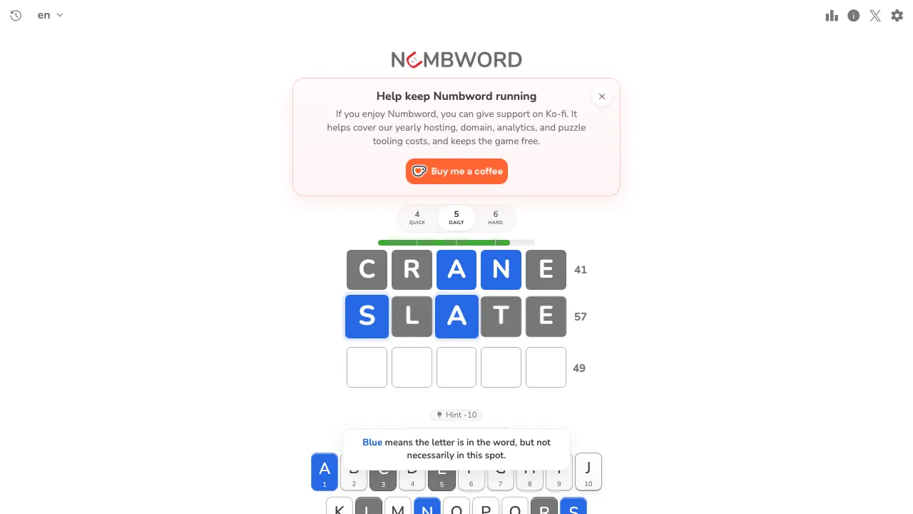 Numbword screenshot 2