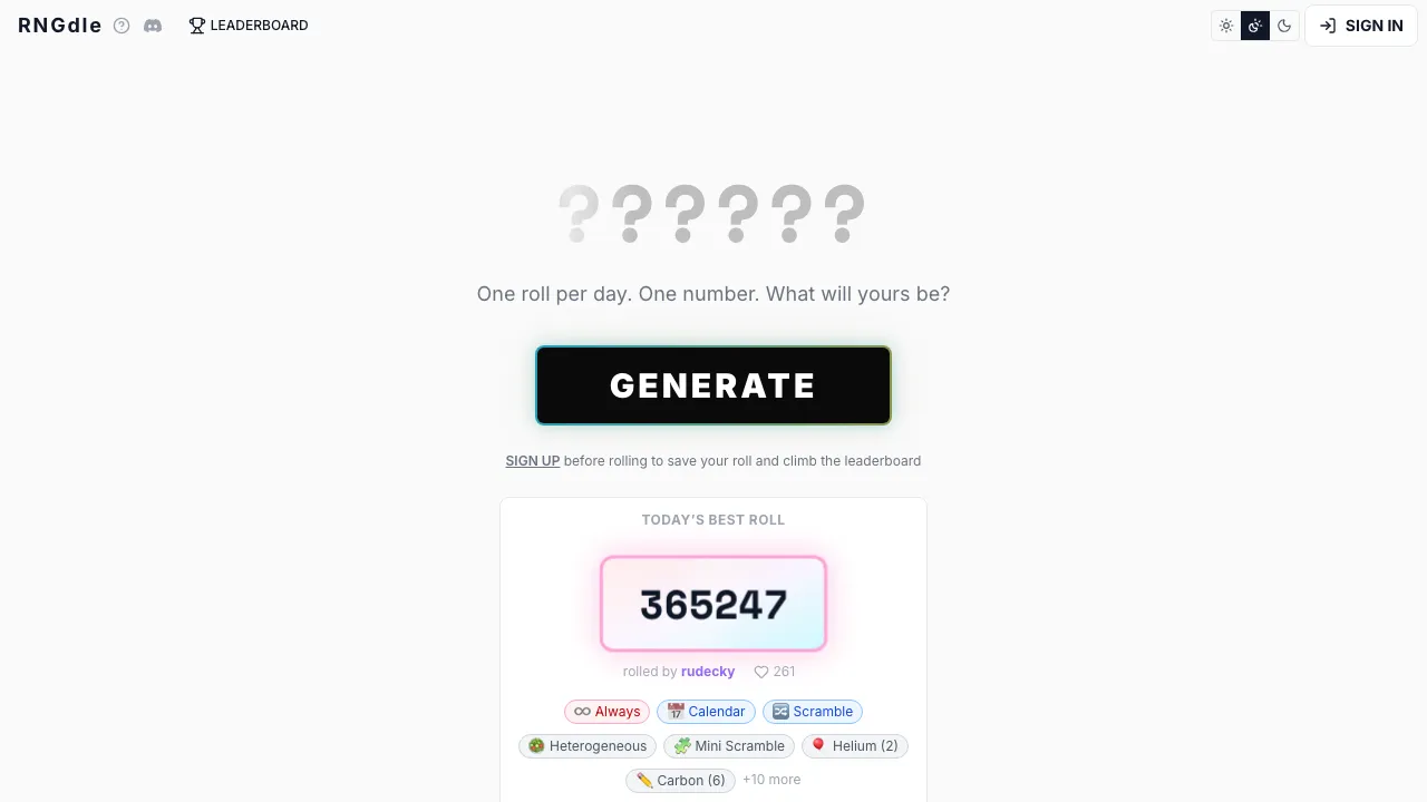 RNGdle screenshot 2