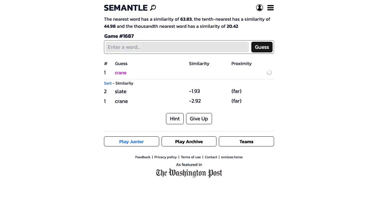 Semantle screenshot 1