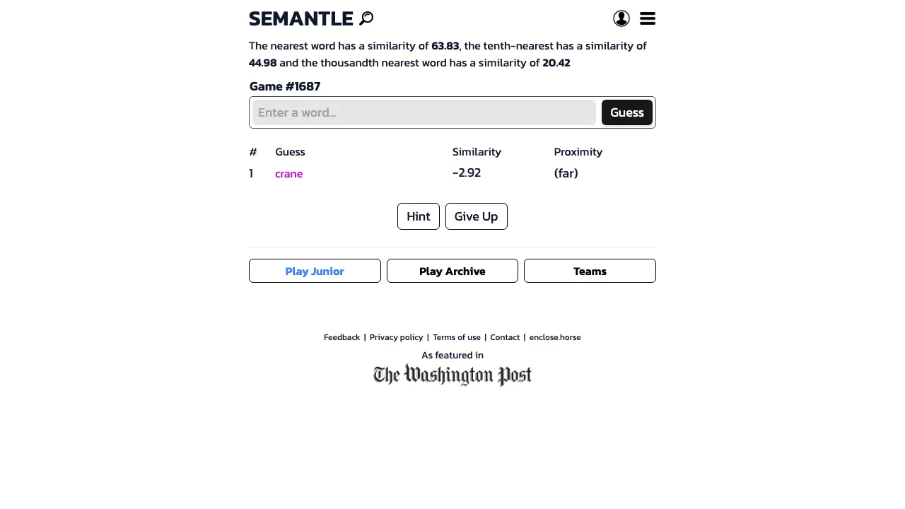 Semantle screenshot 1