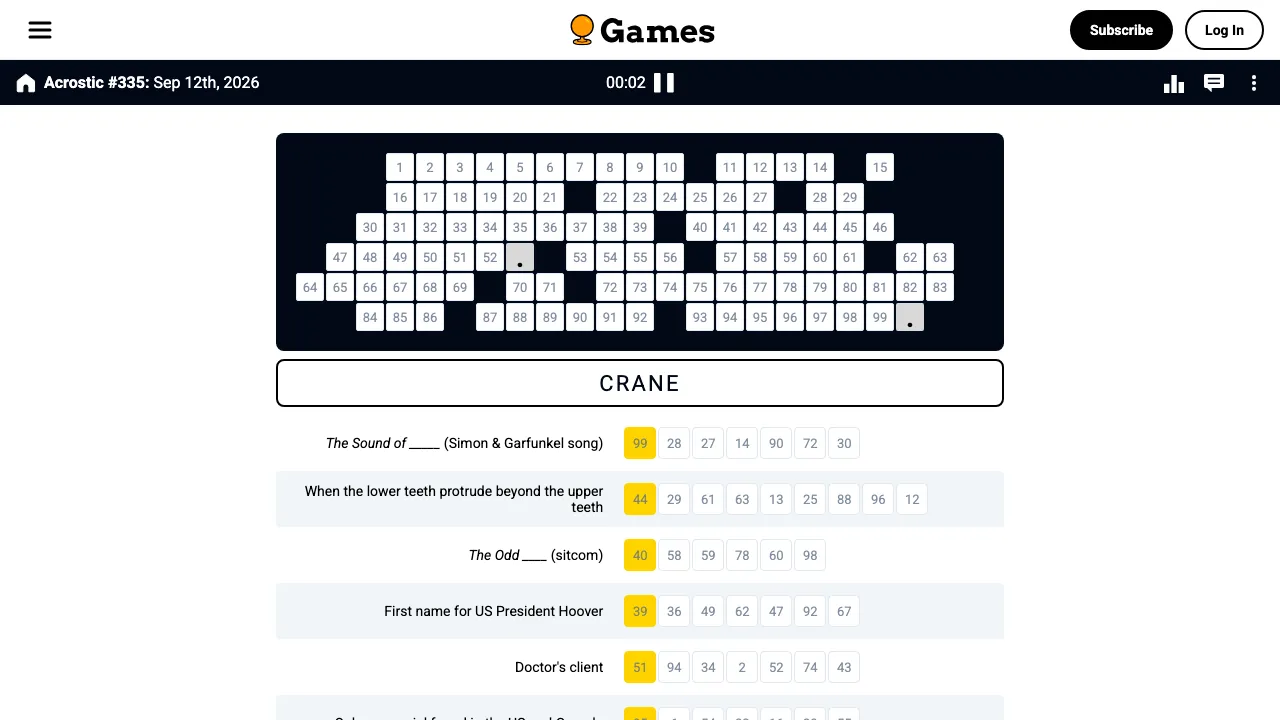 Sporcle Daily Acrostic screenshot 1